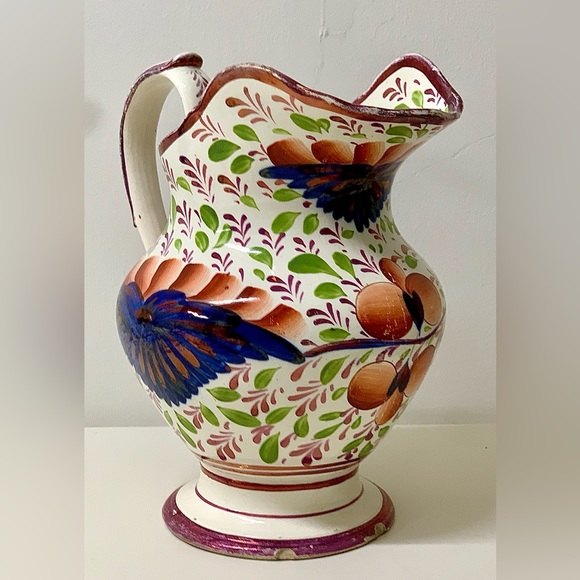 c. 1820 Antique Gaudy Welsh Grape Pattern Large Hand Painted Pink Luster Jug - Picture 4 of 16